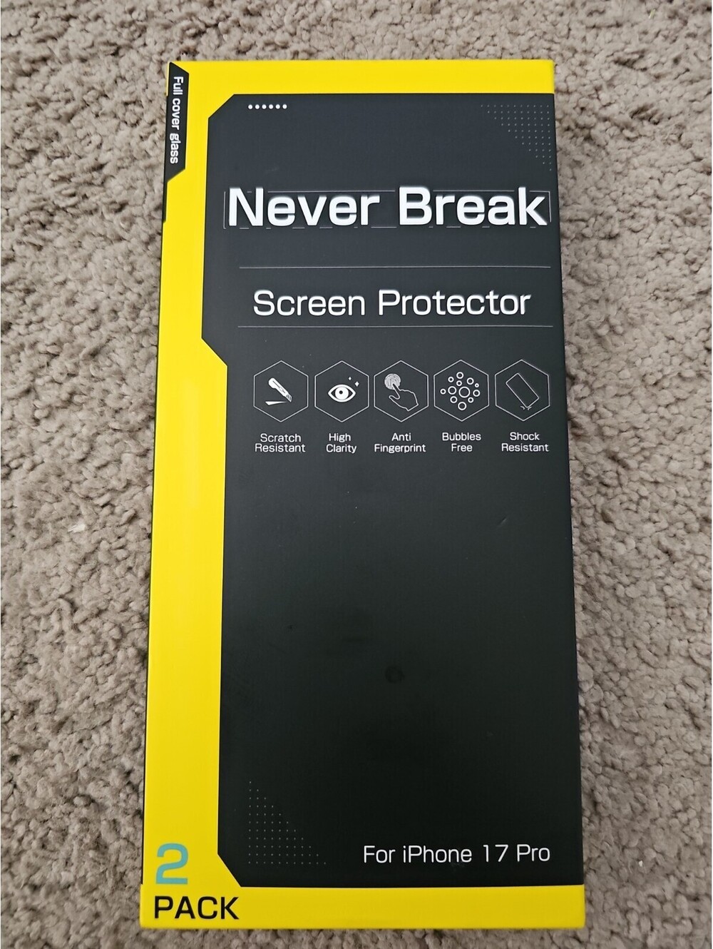 Iphone 17 Pro NeverBreak 9H+ Hardness Tempered Glass Screen Protector